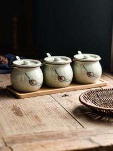 Ceramic Soup Pot with Lid Kitchen Home Use Hot Pepper Oil Salt Seasoning Jar Traditional Chinese Style Cooking Utensil Storage Container