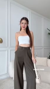WT04 รุ่น Lady Classic Pants กระบอก 42 นิ้ว ทรงกระบอกใหญ่ ผ้าลินลี่พรีเมี่ยม ผ้านำเข้าเกาหลี ผ้านิ่ม ผ้าพริ้ว ผ้าทิ้งตัวดี กางเกงเอวสูง กางเกงเอวสูงเก็บพุง กางเกงขายาว กางเกงพรางหุ่น