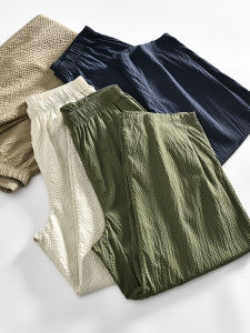 กางเกงลำลองชายทรงหลวมเอวกลาง ผ้าโพลีเอสเตอร์ ระบายอากาศได้ดี กางเกงขายาวทรงหลวม 9 ฟุต ทรงหลวม ฤดูร้อน 2024