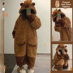 Adorable Thickened Coral Fleece Childrens Sleepwear Overall Pufflemule Autumn Winter Warmth Home Clothes for Toddler Girls