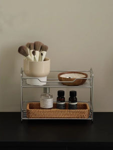 Bathroom Multi-Functional Double Layer Stainless Steel Storage Rack Perfume Organizer Desktop Cosmetic Shelf Nordic Style