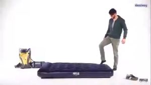 BESTWAY (67223-68) 0.76 Meter Portable Premium Series Inflatable Single Bed Air Mattresses with Built-in Flocking Pillow + Foot Pump - (Dark Blue)