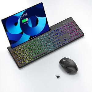 JOMAA | Rechargeable Wireless Bluetooth Quiet Backlit Ergonomic Computer External Keyboard Mouse Set