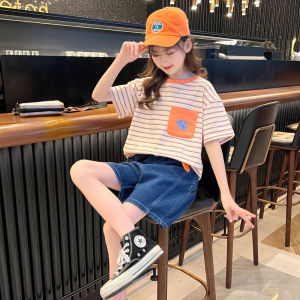 Fashionable Girls Jeans Set Summer Childrens Clothing 12 Years Old Kids Stylish Girl 10 Summer Outfit Cotton Korean Style