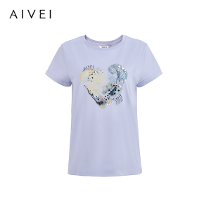 AIVEI | Summer Short Sleeve Round Neck T-Shirt with Artistic Dyed Heart Pattern