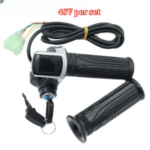 1Pair 24V 36V 48V Electric Scooter Bike Throttle Speed Adjustment Handle with Key Lock Display Divides LCD Grip