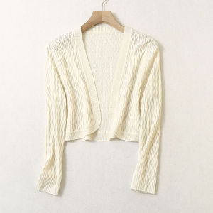 Silk Knitted Open Cardigan Small Shawl Hollow out Short Jacket Thin V-Neck Long Sleeve for Commuting And Wearing in Summer
