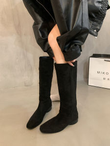 Womens Mid-Calf Velvet Knight Boots Chunky Heel Long Boot Khaki Color Fashionable Autumn Winter Spring Seasonal round Toe Boots