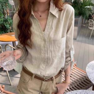 French Vintage Linen Shirt Women Summer Thin Loose Personality Old Money Style Cotton Linen Shirt Sun Protection Top