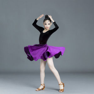 Childrens Latin Dance Skirt Long Sleeve Practice Costume Performance Dress Competition Uniform Female Kids Dance Apparel
