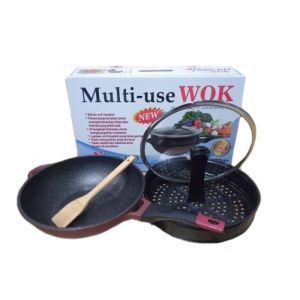 wajan wok pan + kukusan 32cm omicko tutup kaca tebal anti lengket wajan penggorengan anti lengket set multi use panci wok pan paket lengkap