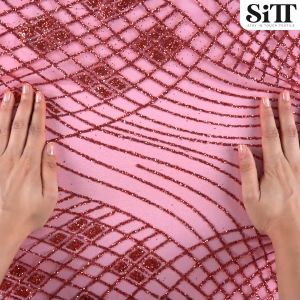 ผ้าลูกไม้กากเพชร [ลายหางนกยูง] ผ้าสไบกากเพชร ผ้ากากเพชร ผ้าลายกากเพชร ผ้าลูกไม้ ผ้าห่มพระ ผ้าชุดไทย ผ้าสไบ ผ้าเมตร