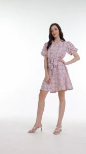 Krizia Button Down Collared Printed Puff Sleeve Dress
