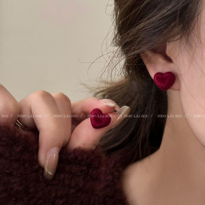Ankela Red Flocking round Ball Earrings Womens New Years Fashion Jewelry Fresh out Handmade Non-Embedded Quality Earring
