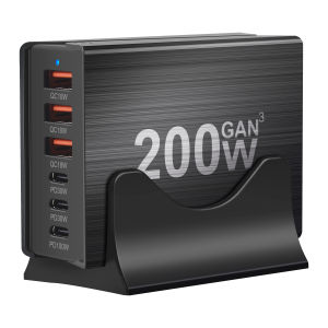 200W GaN Desktop Charging Station 6 Ports USB Charger Type C Quick Charge 3.0 For iPhone Samsung Xiaomi iPad MacBook PD Charger
