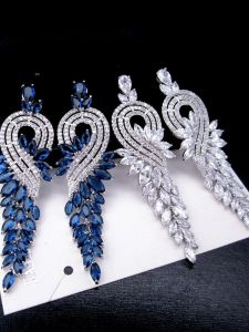 Exaggerated Large Blue Crystal Zircon Long Earrings Luxury Sensation Wedding Dress Ear Jewelry Fashionable Korean Style Womens Earrings