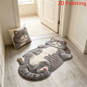 VIKAMA 3D Cat Shaped Plush Rug Childrens Room Bedroom Bedside Carpet Bathroom Door Water Absorption Mat Home Decoration