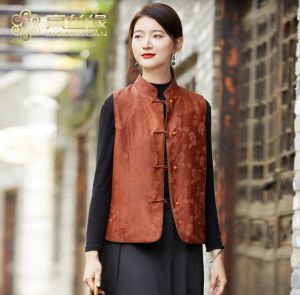 Double-Sided Wearable Heavyweight Silk Xiangyun Cotton Vest Red Cloud Silk Short Womens Jacket Original Design Single Button