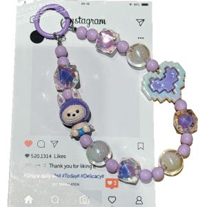 Labubu Doll Phone Chain Pendant Bubble Mart Cute Bead Chain Keychain Phone Case Pendant
