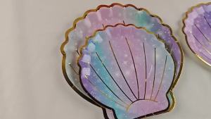 Laser Shell Disposable Tableware Ocean Mermaid Theme Shell Plate Cup Happy Under The Sea Girl Birthday Party Decor Shell Plates