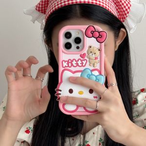 Sanrio | 3D Sanrio Hello Kitty Phone Case For iPhone 17 Air 16 Plus 15 14 13 12 Pro Max 11 Cartoon Soft Silicone Shockproof Bumper Cover