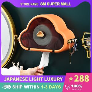 【Elegant】Waterproof Toilet Roll Tissue Box Cloud Shaped Design Wall-mounted Punchfree Bathroom Storage Organizer Hanging Dustproof Toilet Paper Holder