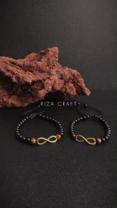 JODO BRACELET - Gelang Coupel Batu Kristal Akik Hitam Black Onyx Mix Tiger Eye Asli Original Aesthetic Sekat Infinity Pria Wanita Keren Terbaru