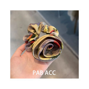 Retro Monet Garden Fresh Oil Painting 3D Rose Flower Pearl Print Elastic Hair Tie Band Fashionable Hair Accessories