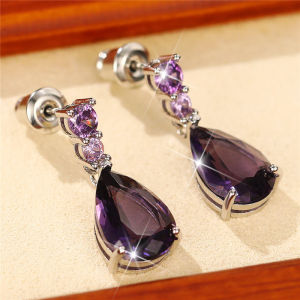 Huitan 2022 Trend Colored Cubic Zirconia Dangle Earrings for Women Luxury Fashion Versatile Ladys Ear Earrings Wedding Jewelry