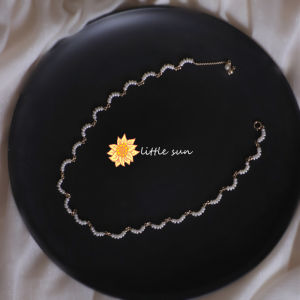 Sun Original Woven Small Pearl Necklace Vintage 14K Gilded Niche Design Ins Twin Womens Clavicle Chain