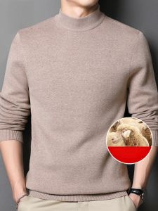 ROMON | Relaxed Semi-High Neck Pure Color Thick Wool Knit Sweater