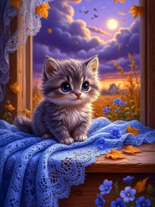 Huacan Full Diamond Painting Cat Moon Diamond Mosaic Animal Landscape New 2026 Rhinestone Pictures