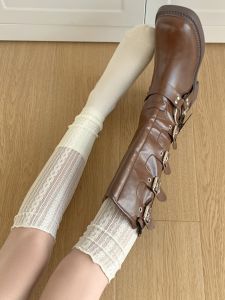White Lace Edge Womens Long Socks for Boots Spring and Autumn Trendy Ballet Style