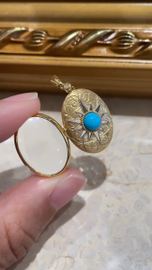 Montagne Jewelry 18K Yellow Gold necklace for women Vintage Design Diamond Inset Fine Jewellery Natural Turquoise Pendant Neckalce