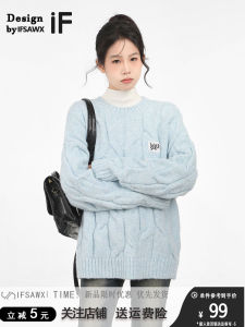 หนาขึ้น สไตล์ขี้เกียจ ผู้หญิง เสื้อสเวตเตอร์ถัก ฤดูใบไม้ร่วง ฤดูหนาว Twist ดีไซน์ ลำลอง คอกลมแขนยาวใส่สบาย เสื้อสวม