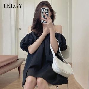 IELGY Đầm Tay Phồng Dáng Rộng Trễ Vai Cổ Điển Một Đường Cho Nữ