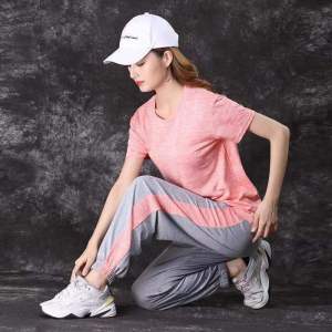 Quick Dry Fashionable Running Sportswear Set Women Summer New Short Sleeve Long Pants Ice Silk Casual Two Piece Set