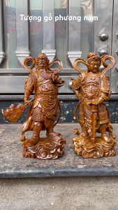 Cặp tượng quan công và vi đà hộ pháp cao 20cm chất liệu gỗ bách xanh