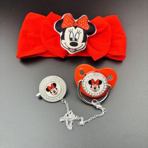 Baby pacifier chain clip red crystal luxurious newborn pacifier silicone nipple baby Mickey Mouse hair band Kawaii Shooting prop