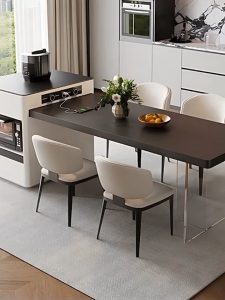 โต๊ะรับประทาน อาหารแบบขยายได้สำหรับห้องครัว โต๊ะเกาะกลางครัว พื้นผิวเซรามิก Sintered ชิ้นเดียว ประหยัดพื้นที่ เหมาะกับบ้านขนาดเล็ก ปรับความยาวได้ 1.3-1.9เมตร พร้อมที่เก็บของในตัว ดีไซน์ชิ้นเดียวสำหรับรับประทาน เดสก์ท็อปที่มีความแข็งสูง ดีไซน์สีครีมอเนกป