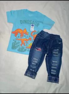 Setelan Baju Anak Laki-Laki Celana Jeans Panjang Dino 1 Tahun - 10 Tahun