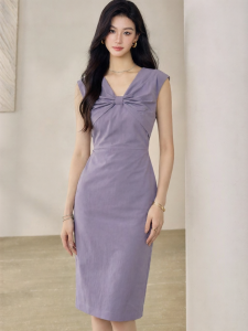Roey s house | Sweet Bow Detail V-Neck Sleeveless Purple Dress