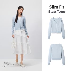 Semir | Wool Blend Color Blocked Faux Two Piece Sweater Knit Cardigan