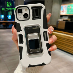 FLOVEME Heavy Armor Shockproof Phone Case For iPhone 14 13 12 Pro Max 14 Plus Metal Rotating Bracket Anti-fall Hard PC Back Cover For iphone 14 13 12