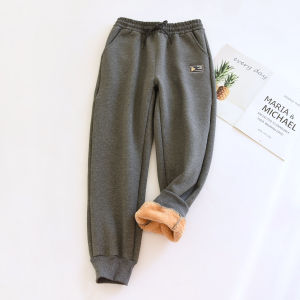 Mens Winter Thickened Lamb Velvet Casual Pants Loose Fit High Waist Elastic Waistband Long Trousers Harlan Style Cotton Sweatpants