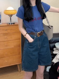 Pure Cotton Shoulder Round Neck Short Sleeve T-Shirt Women's 2024 Summer New Arrival Fashionable Stylish Letters Print Slimming Half Sleeve Fashion