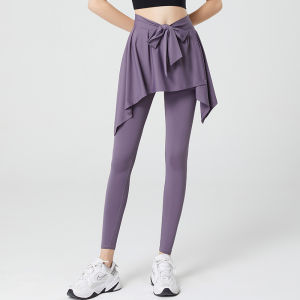 Fake Two-Piece High Waist Fitness Pants Womens Running Hip Raise Tight Exercise Skort Plus Size Thigh-Length Quick-Drying Yoga Long Pants