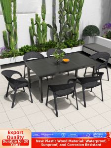 FENGZHAOHUANG | Outdoor Leisure Dining Set Rattan and Wood