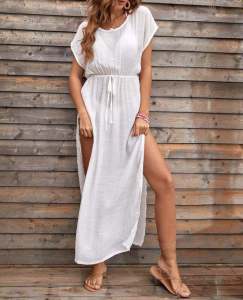 เซ็กซี่ ด้านข้าง ผ่าชาย Long Beach เดรส ชุดบิกินี Cover Up ลำลอง ชุดชายหาดบังแดด ผู้หญิง เสื้อแจ๊กเก็ตพักผ่อน Thermal Spa ชุดราตรี