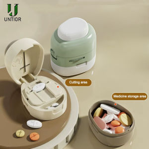 UNTIOR Pill Cutter with Storage Portable Precise Compact Medication Dispenser Splitter for Elderly Travel Daily Tablet Splitting